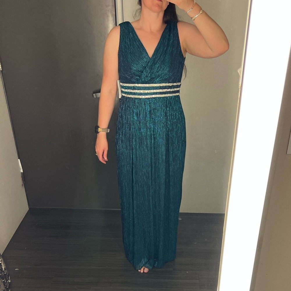 R&M Richards Crinkle Pleated Gown, Peacock. NWT